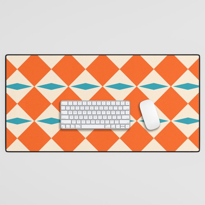 Geometric Diamond Pattern 823 Orange Turquoise and Beige Desk Mat Gallery Image 1