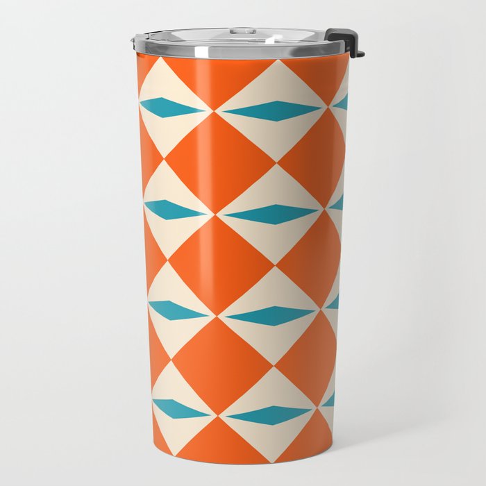 Geometric Diamond Pattern 823 Orange Turquoise and Beige Travel Mug Gallery Image 2