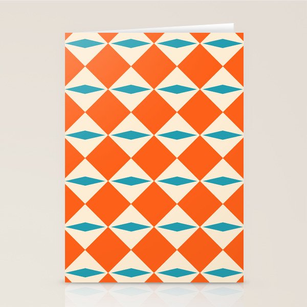 Geometric Diamond Pattern 823 Orange Turquoise and Beige Stationery Card Gallery Image 2