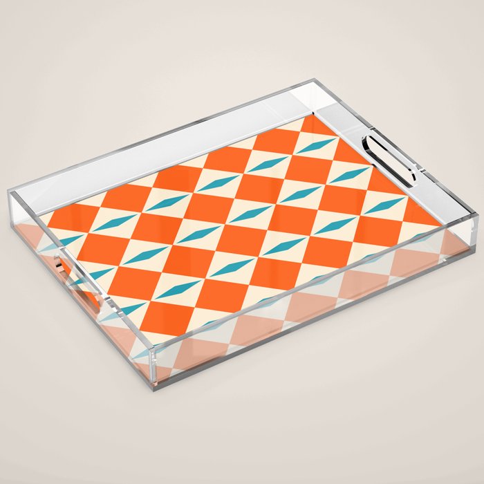Geometric Diamond Pattern 823 Orange Turquoise and Beige Acrylic Tray Gallery Image 1