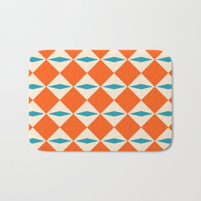 Geometric Diamond Pattern 823 Orange Turquoise and Beige Bath Mat Gallery Image 1