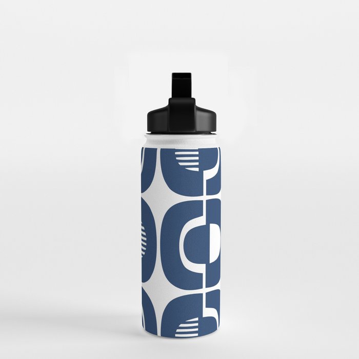 Retro Mid Century Modern Pattern 922 Navy Blue Water Bottle Gallery Image 2