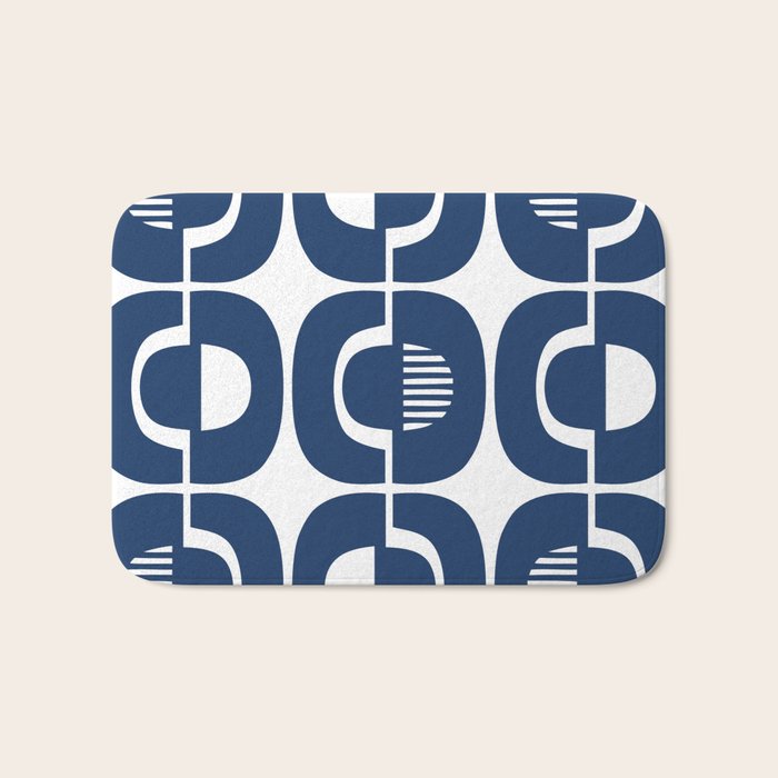 Retro Mid Century Modern Pattern 922 Navy Blue Bath Mat Gallery Image 1