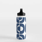 Retro Mid Century Modern Pattern 922 Navy Blue Water Bottle Gallery Image 3