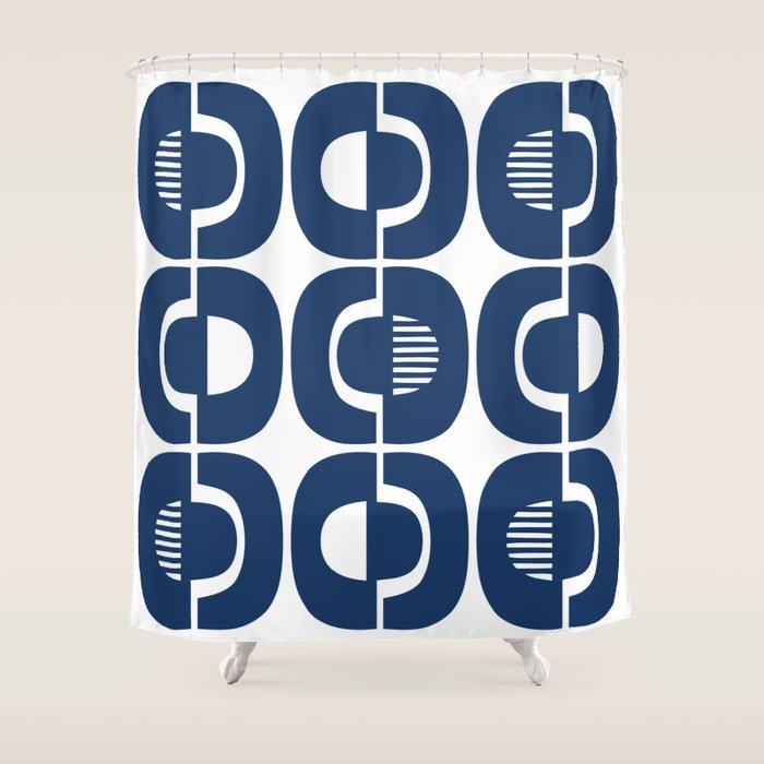 Retro Mid Century Modern Pattern 922 Navy Blue Shower Curtain Gallery Image 1