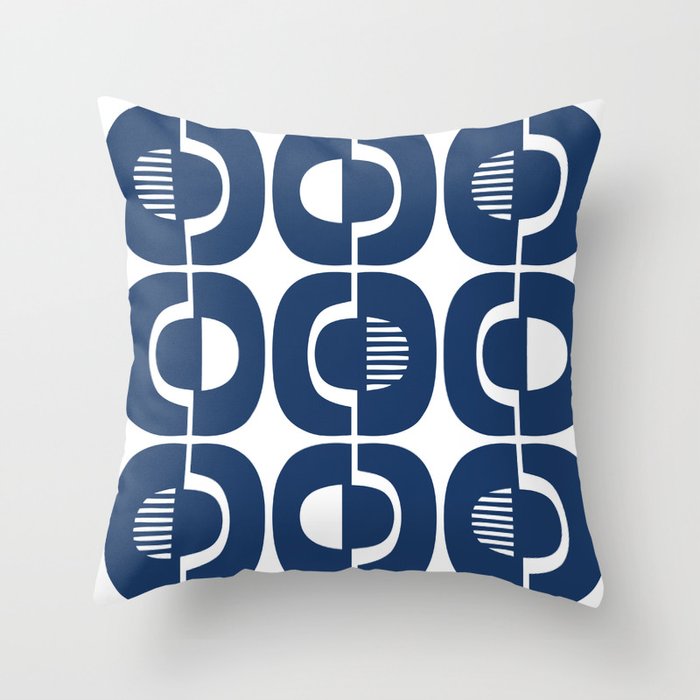 Retro Mid Century Modern Pattern 922 Navy Blue Throw Pillow Gallery Image 6