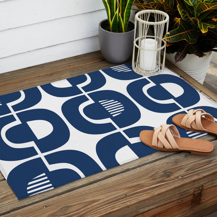 Retro Mid Century Modern Pattern 922 Navy Blue Outdoor Rug Gallery Image 2