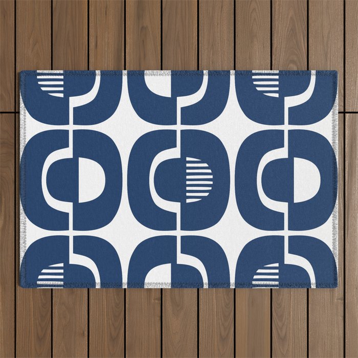 Retro Mid Century Modern Pattern 922 Navy Blue Outdoor Rug Gallery Image 1