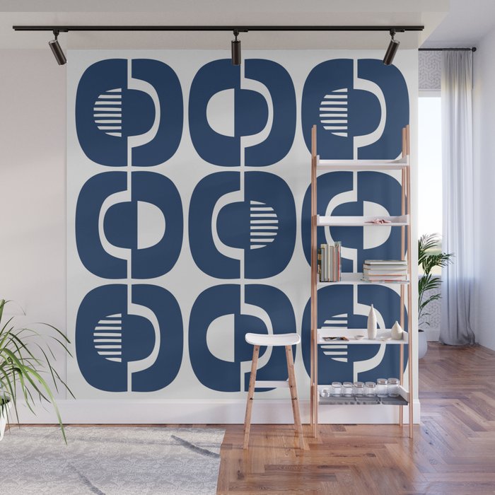 Retro Mid Century Modern Pattern 922 Navy Blue Wall Mural Gallery Image 1