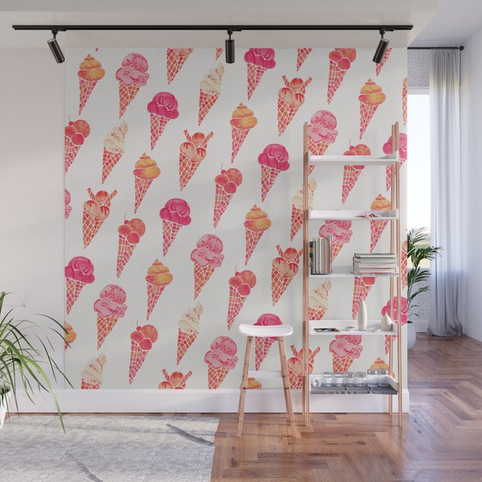 Ice Cream Cones - Pink & Peach Palette Wall Mural Gallery Image 1