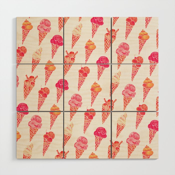 Ice Cream Cones - Pink & Peach Palette Wood Wall Art Gallery Image 1