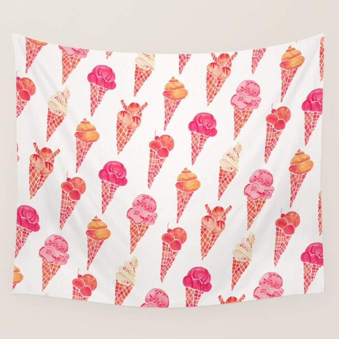 Ice Cream Cones - Pink & Peach Palette Wall Tapestry Gallery Image 4