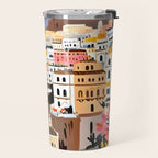 Amalfi Coast, Painting Nature Landscape Travel, Summer Romantic Scenic Pastel Colorful Places, Exotic Europe Mountains Hills Valley Beach Ocean Illustration Travel Mug Gallery Image 2