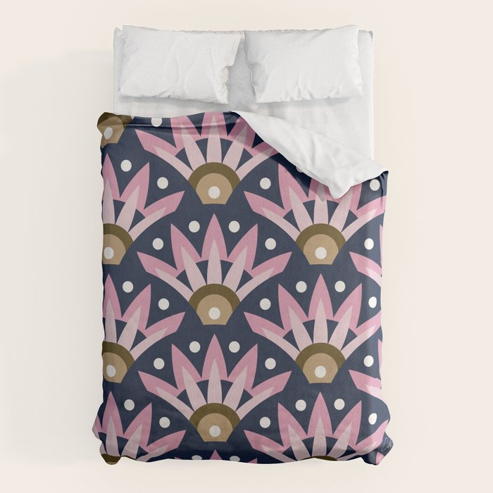 Sunshine Seigaiha Wave - Blush & Navy Duvet Cover Gallery Image 6