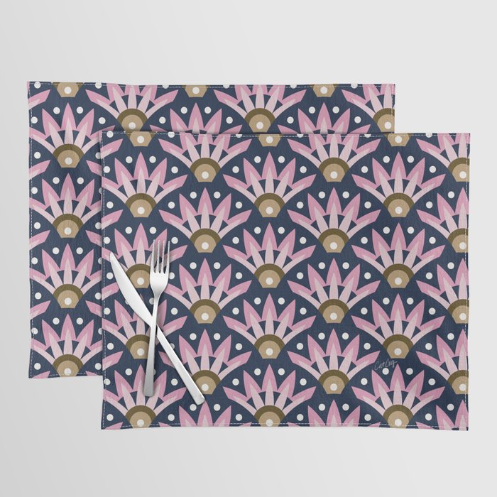 Sunshine Seigaiha Wave - Blush & Navy Placemat Gallery Image 1
