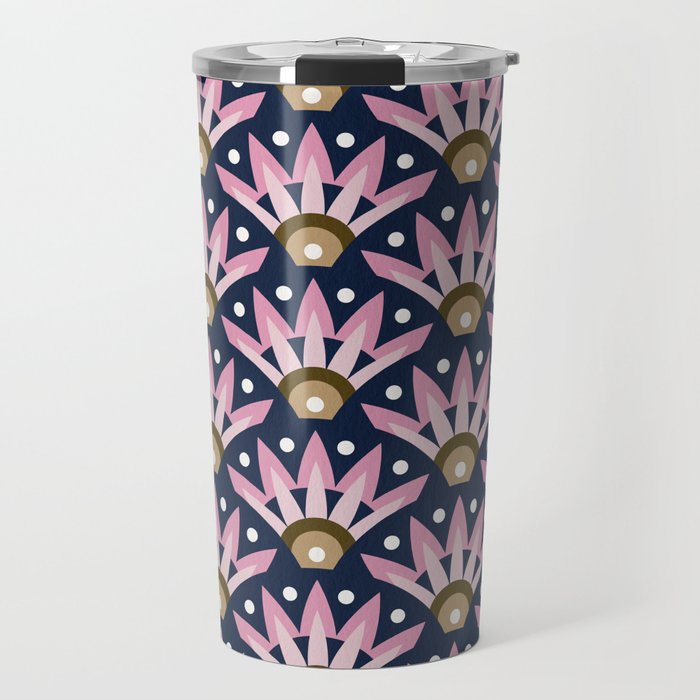 Sunshine Seigaiha Wave - Blush & Navy Travel Mug Gallery Image 1