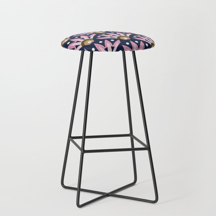 Sunshine Seigaiha Wave - Blush & Navy Stool Gallery Image 1