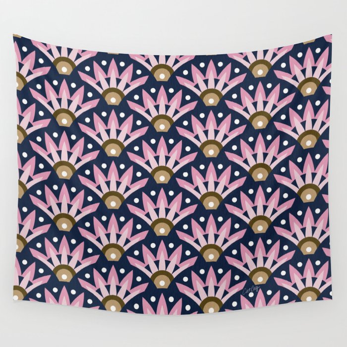 Sunshine Seigaiha Wave - Blush & Navy Wall Tapestry Gallery Image 1