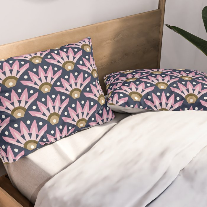 Sunshine Seigaiha Wave - Blush & Navy Pillow Sham Gallery Image 2
