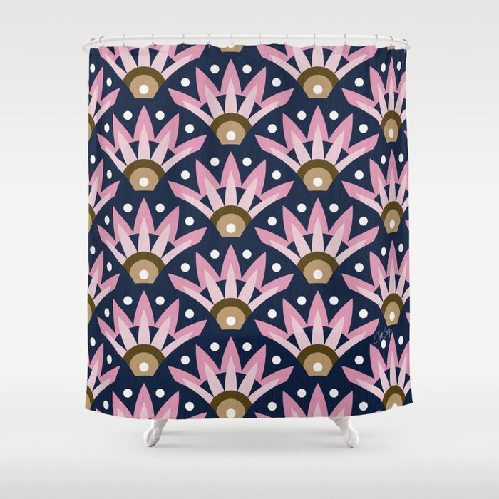 Sunshine Seigaiha Wave - Blush & Navy Shower Curtain Gallery Image 1