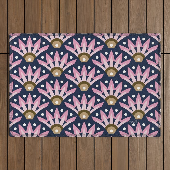 Sunshine Seigaiha Wave - Blush & Navy Outdoor Rug Gallery Image 1