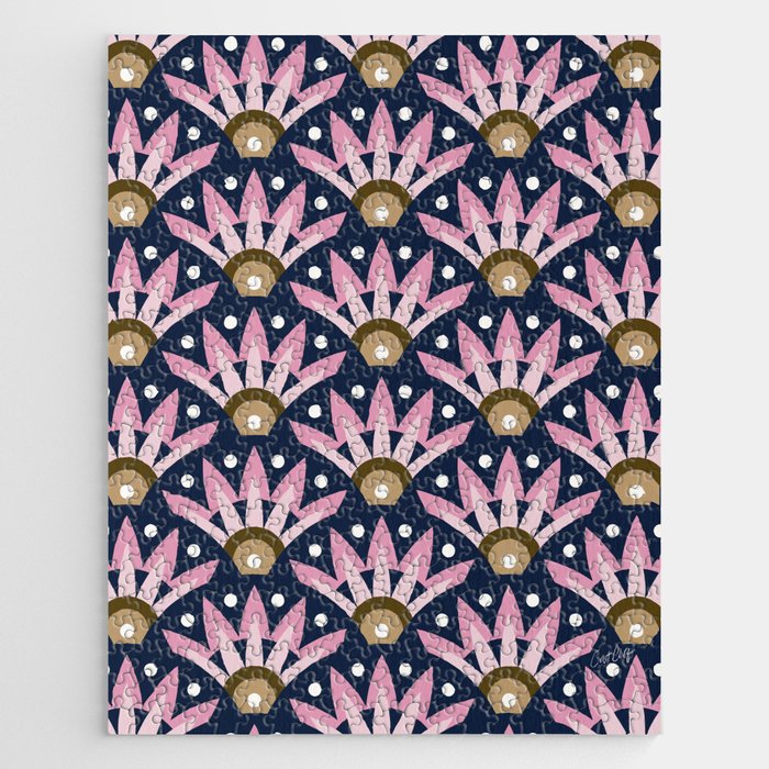 Sunshine Seigaiha Wave - Blush & Navy Jigsaw Puzzle Gallery Image 1