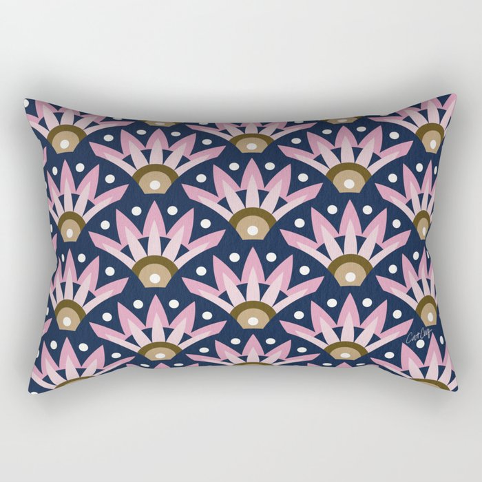 Sunshine Seigaiha Wave - Blush & Navy Rectangular Pillow Gallery Image 2