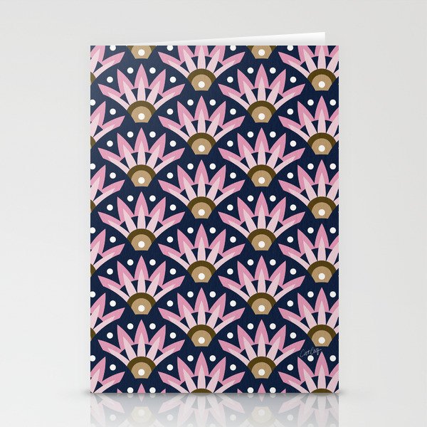 Sunshine Seigaiha Wave - Blush & Navy Stationery Card Gallery Image 1