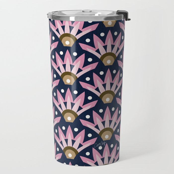 Sunshine Seigaiha Wave - Blush & Navy Travel Mug Gallery Image 2