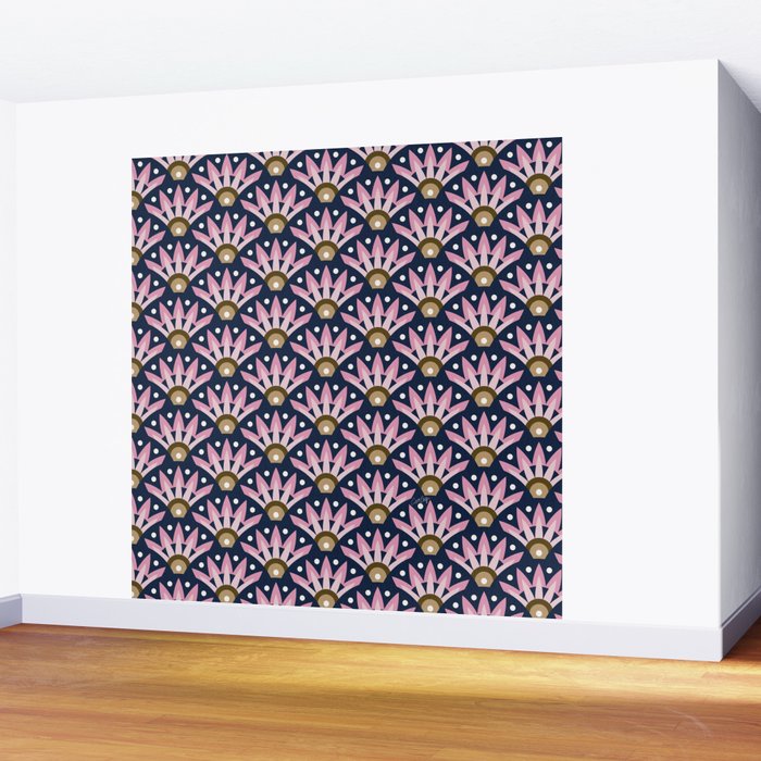 Sunshine Seigaiha Wave - Blush & Navy Wall Mural Gallery Image 2
