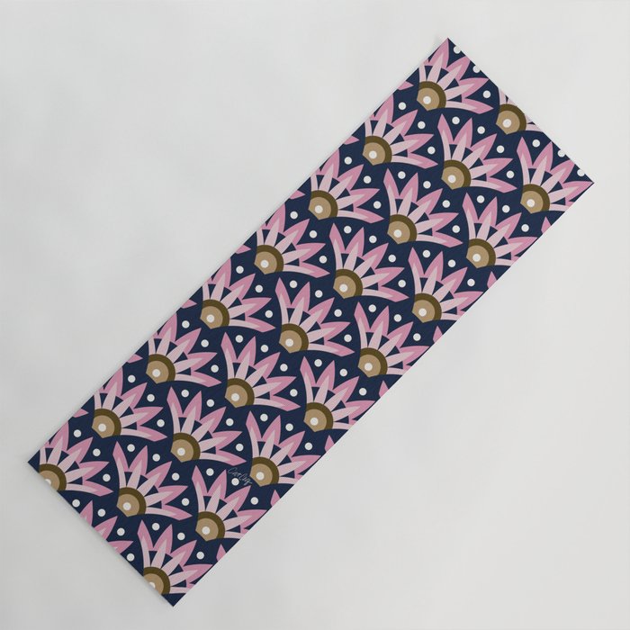 Sunshine Seigaiha Wave - Blush & Navy Yoga Mat Gallery Image 1