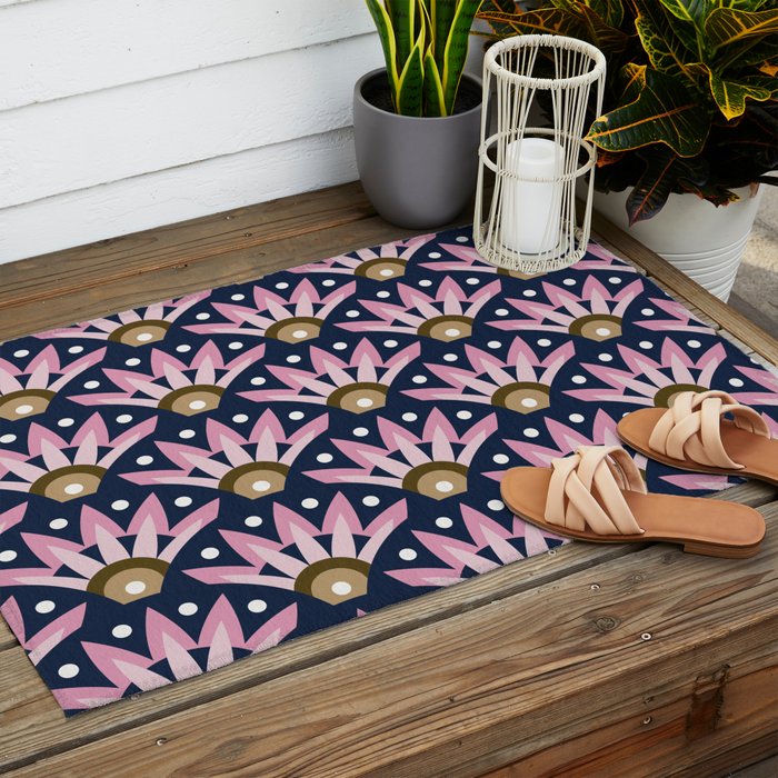 Sunshine Seigaiha Wave - Blush & Navy Outdoor Rug Gallery Image 2
