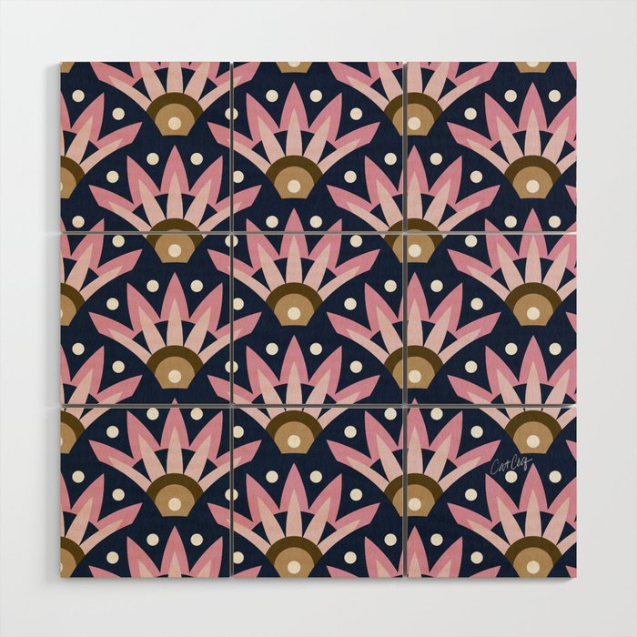 Sunshine Seigaiha Wave - Blush & Navy Wood Wall Art Gallery Image 1