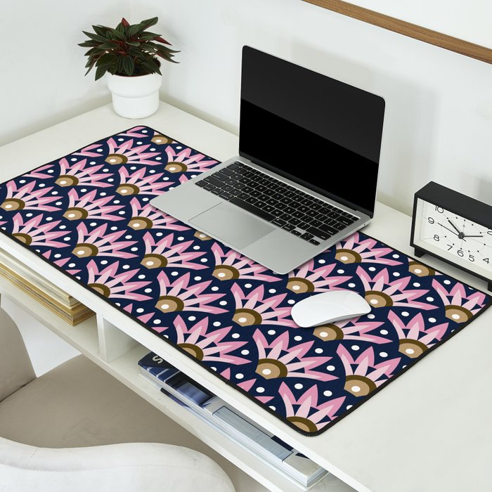 Sunshine Seigaiha Wave - Blush & Navy Desk Mat Gallery Image 2