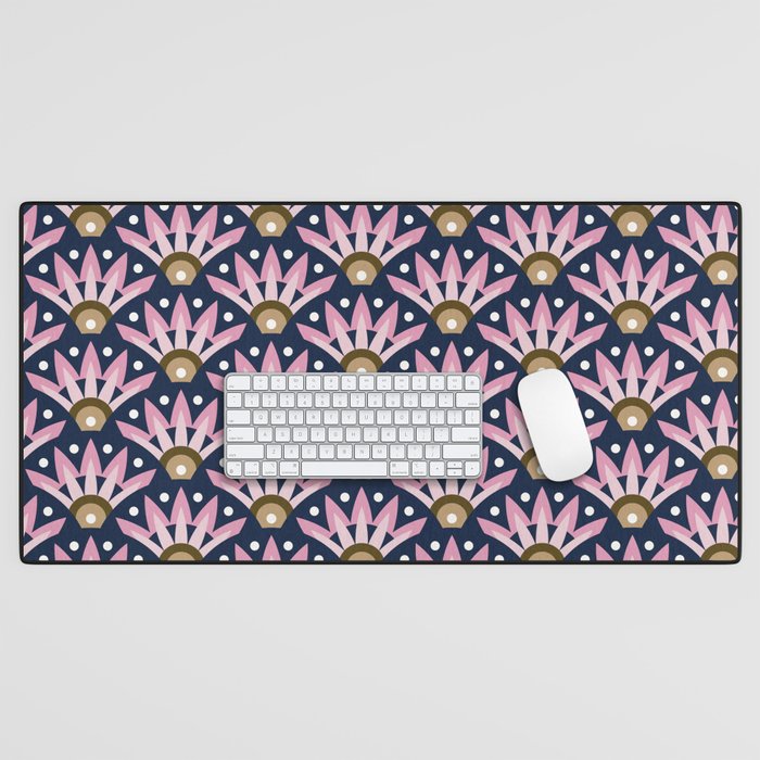 Sunshine Seigaiha Wave - Blush & Navy Desk Mat Gallery Image 1