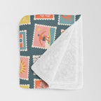 Vintage summer post stamp drawing pattern Throw Blanket Gallery Image 3