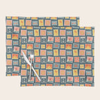 Vintage summer post stamp drawing pattern Placemat Gallery Image 1