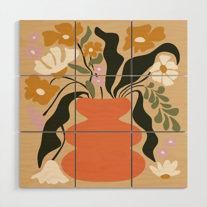 Retro flower pot  Wood Wall Art Gallery Image 1
