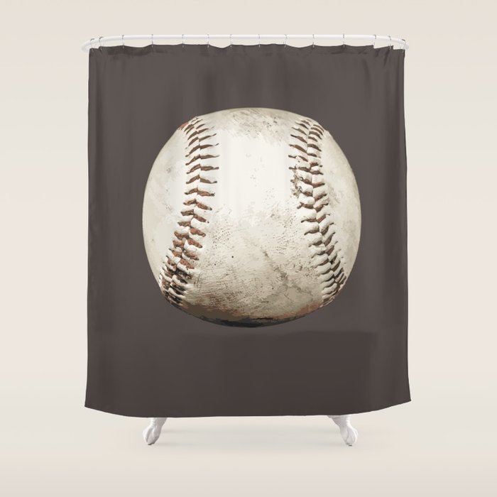 Big Baseball Illustration brown Shower Curtain Gallery Image 1