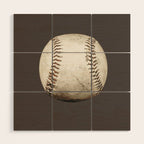 Big Baseball Illustration brown Wood Wall Art Gallery Image 1