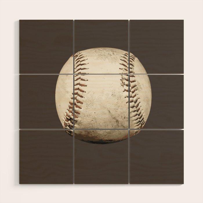 Big Baseball Illustration brown Wood Wall Art Gallery Image 1