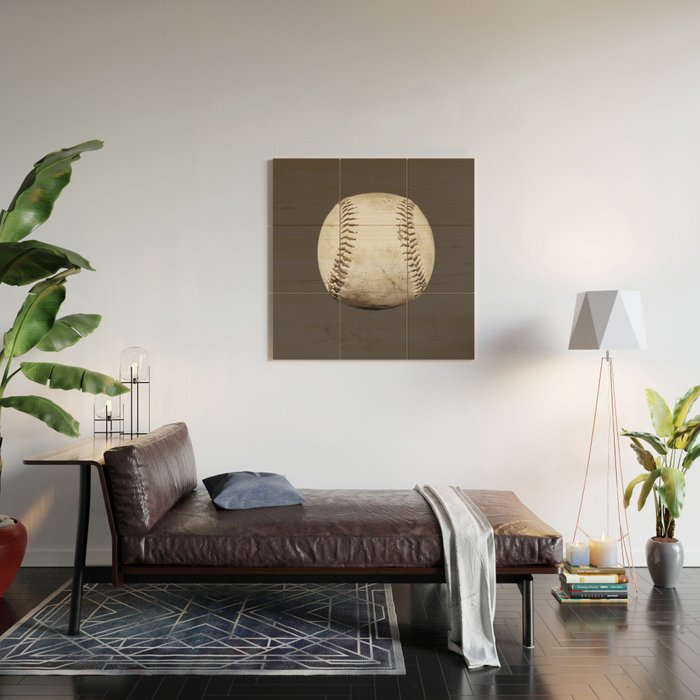 Big Baseball Illustration brown Wood Wall Art Gallery Image 2