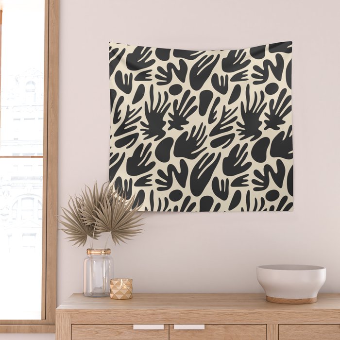 Abstract black and white organic shape pattern Wall Tapestry Gallery Image 2