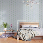 Delicate floral bouquets with vertical stripes - white jade green blue pattern Wallpaper Gallery Image 3