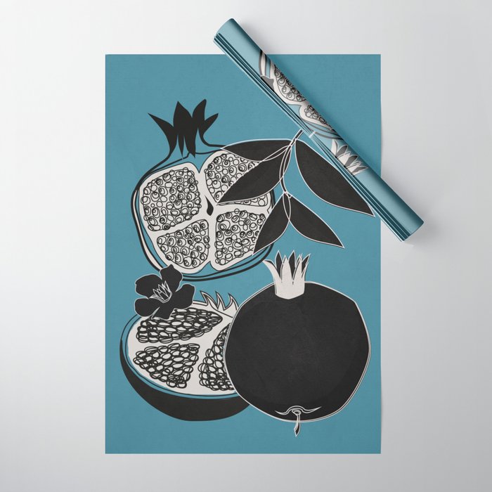 Line Art Pomegranates 4 Wrapping Paper Gallery Image 1