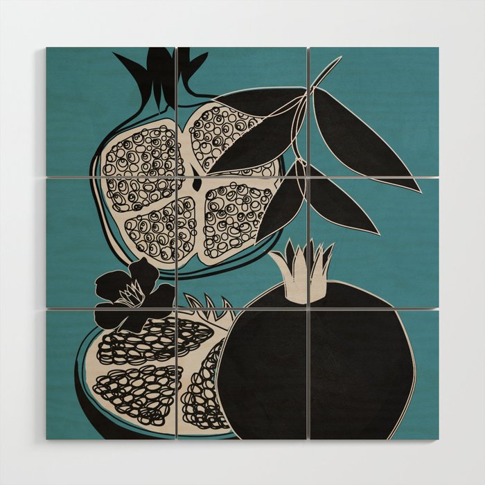 Line Art Pomegranates 4 Wood Wall Art Gallery Image 1