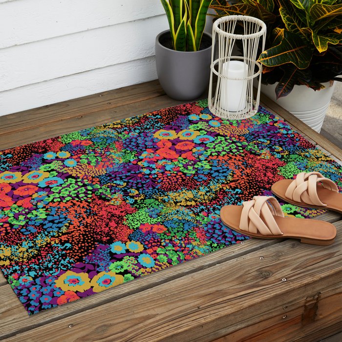 Vintage Floral Neon Outdoor Rug Gallery Image 2