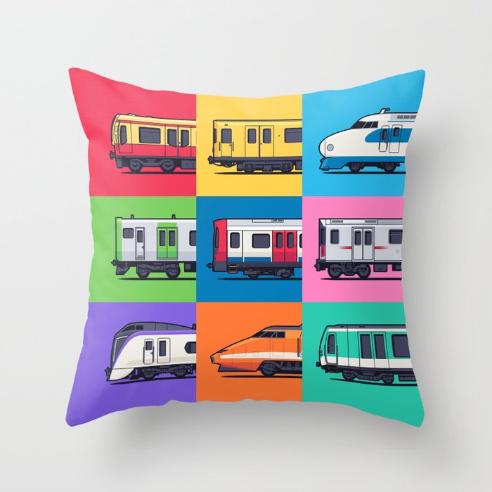 World Trains Grid Pattern Throw Pillow Gallery Image 6