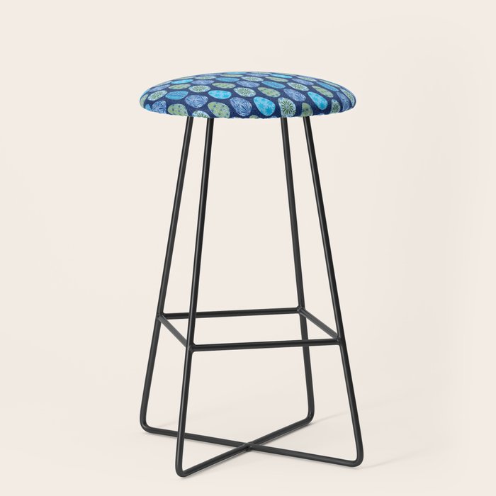 Colorful Folk Art Easter Eggs in Teal & Navy Blue Stool Gallery Image 1