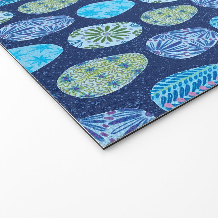 Colorful Folk Art Easter Eggs in Teal & Navy Blue Welcome Mat Gallery Image 2